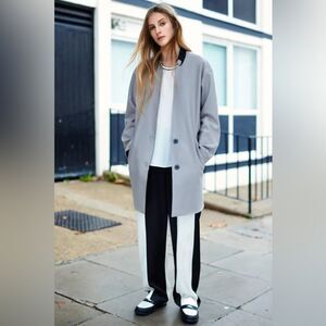 New Rag & Bone Clifton Virgin Wool Snap Coat Jacket Light Grey Size 4 Preppy Job